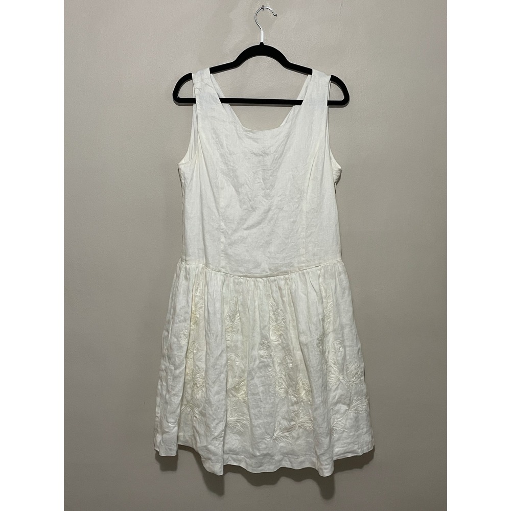 Sundance Ivory Clover Blossom Embroidered Linen Sleeveless Summer Dress Size 14